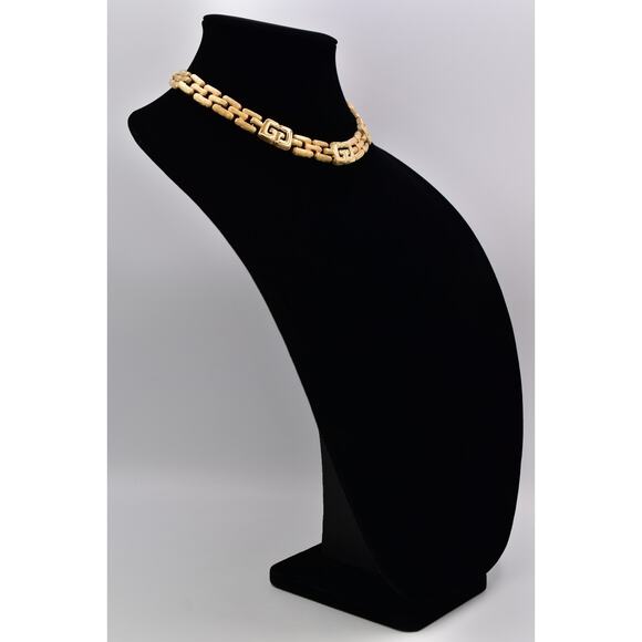 Givenchy Vintage Collar Necklace Logo Brushed Gold Linked Chain Signed 80s BinBC - Picture 4 of 12